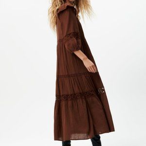 NEW ZARA EMBROIDERED MIDI DRESS M